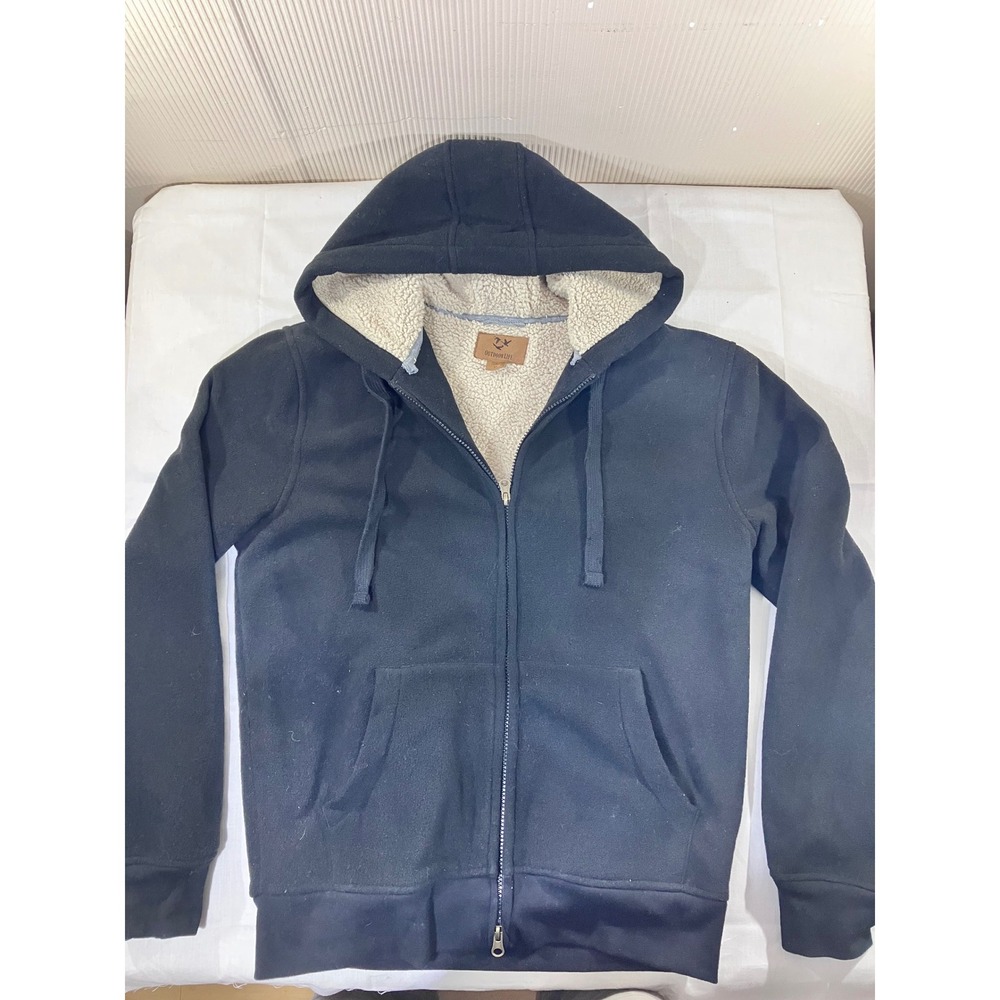 Outdoor Life Mens Full Zip Black Sherpa Lined Hooded Sweatshirt